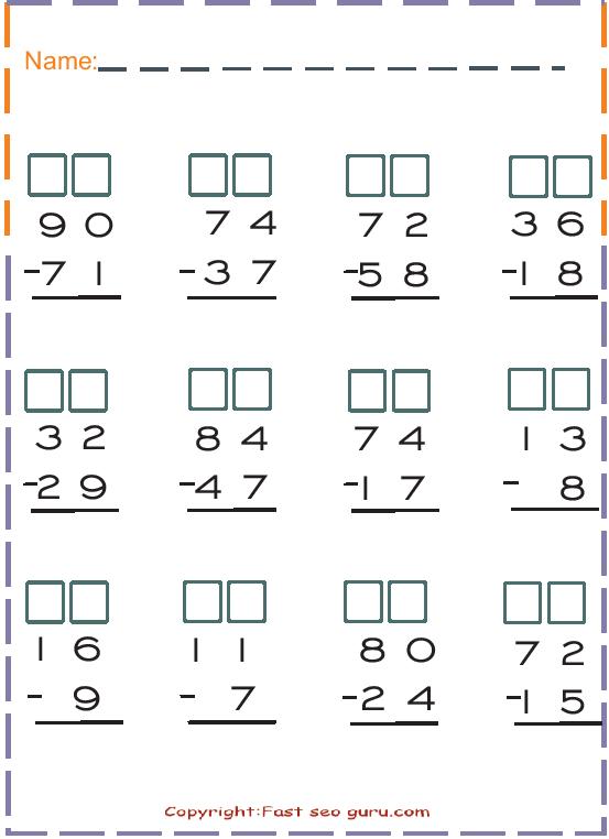 printable math worksheets Subtraction